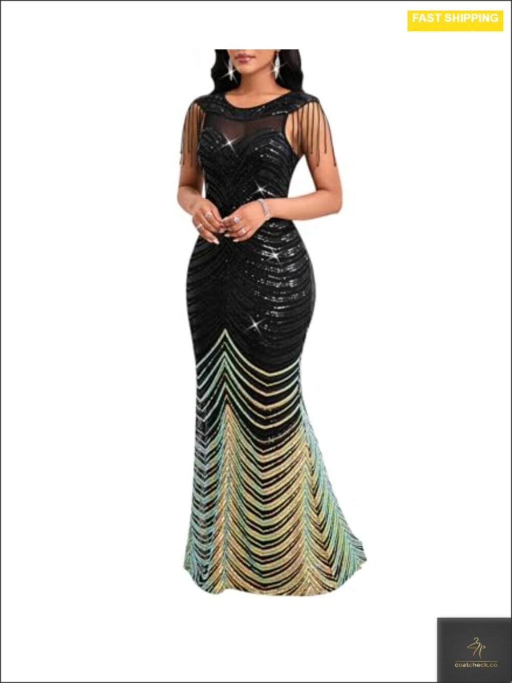 Sequin Mesh Bodycon Formal Maxi Evening Gown Cocktail Dress